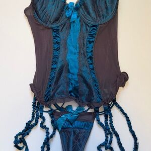 Hot Kiss Teal and Gray Lace Bustier